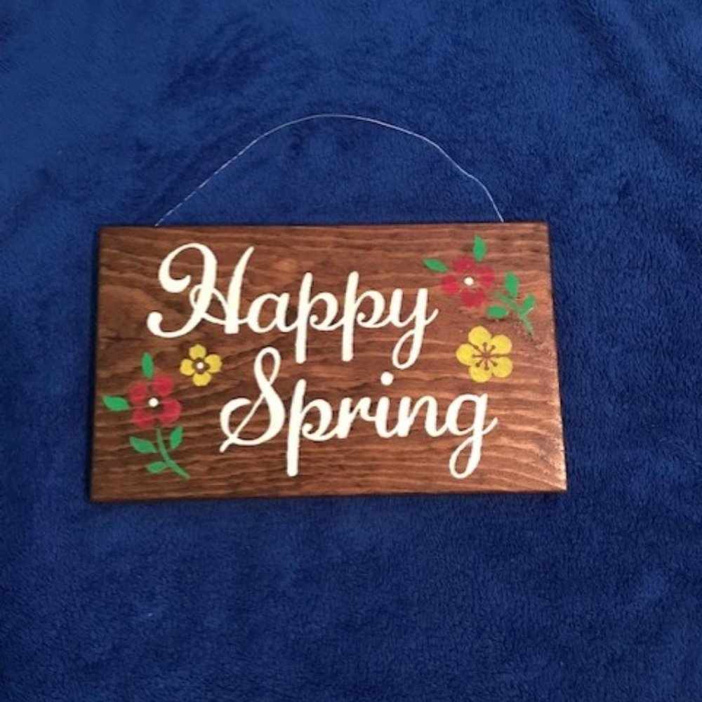 Happy Spring W/Pink & Yellow Flowers Sign 🎀